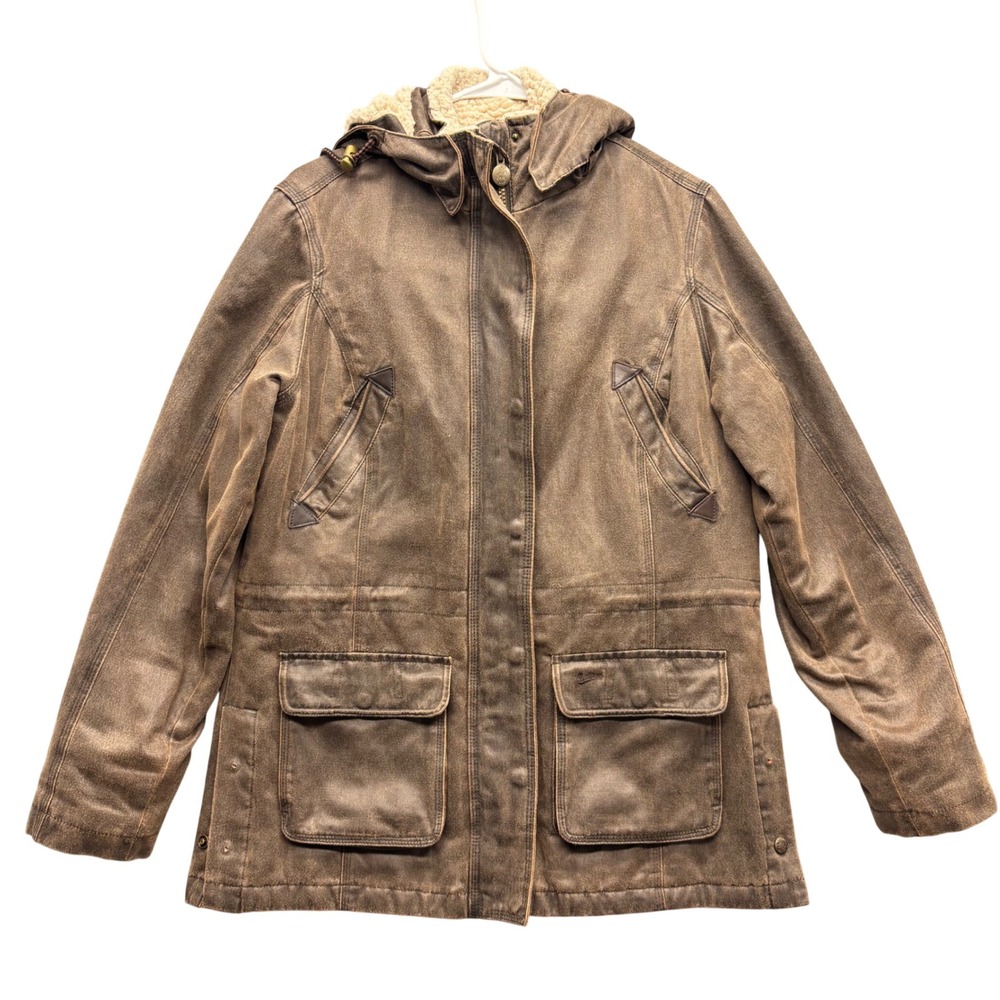 Outback Trading Co Womens S Woodbury Jacket Brown Hooded Sherpa Lined Western